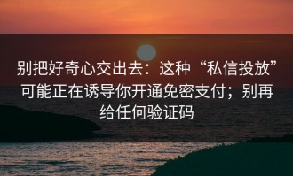 别把好奇心交出去：这种“私信投放”可能正在诱导你开通免密支付；别再给任何验证码
