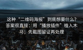 这种“二维码海报”到底想要什么？答案很直接：用“播放插件”植入木马；先截图留证再处理