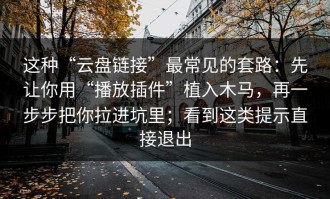 这种“云盘链接”最常见的套路：先让你用“播放插件”植入木马，再一步步把你拉进坑里；看到这类提示直接退出