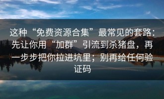 这种“免费资源合集”最常见的套路：先让你用“加群”引流到杀猪盘，再一步步把你拉进坑里；别再给任何验证码