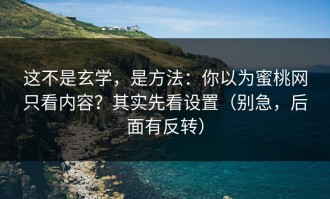 这不是玄学，是方法：你以为蜜桃网只看内容？其实先看设置（别急，后面有反转）
