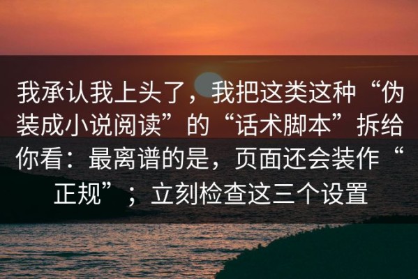 我承认我上头了，我把这类这种“伪装成小说阅读”的“话术脚本”拆给你看：最离谱的是，页面还会装作“正规”；立刻检查这三个设置