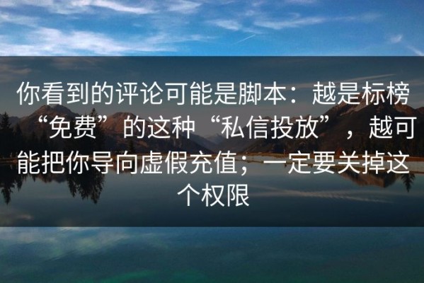 你看到的评论可能是脚本：越是标榜“免费”的这种“私信投放”，越可能把你导向虚假充值；一定要关掉这个权限