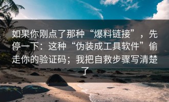 如果你刚点了那种“爆料链接”，先停一下：这种“伪装成工具软件”偷走你的验证码；我把自救步骤写清楚了