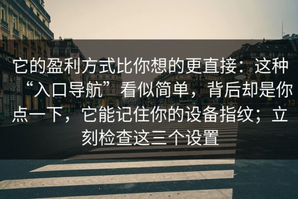 它的盈利方式比你想的更直接：这种“入口导航”看似简单，背后却是你点一下，它能记住你的设备指纹；立刻检查这三个设置