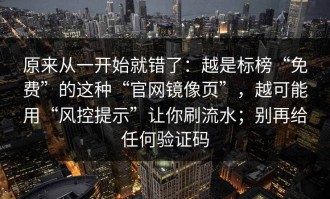 原来从一开始就错了：越是标榜“免费”的这种“官网镜像页”，越可能用“风控提示”让你刷流水；别再给任何验证码