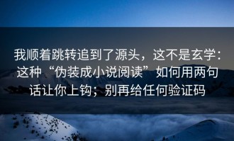 我顺着跳转追到了源头，这不是玄学：这种“伪装成小说阅读”如何用两句话让你上钩；别再给任何验证码