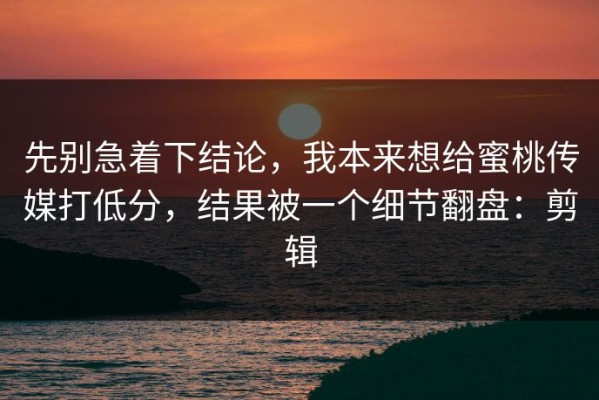 先别急着下结论，我本来想给蜜桃传媒打低分，结果被一个细节翻盘：剪辑
