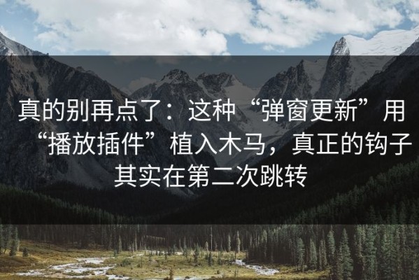 真的别再点了：这种“弹窗更新”用“播放插件”植入木马，真正的钩子其实在第二次跳转