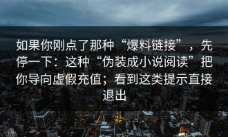 如果你刚点了那种“爆料链接”，先停一下：这种“伪装成小说阅读”把你导向虚假充值；看到这类提示直接退出