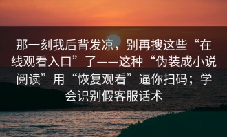 那一刻我后背发凉，别再搜这些“在线观看入口”了——这种“伪装成小说阅读”用“恢复观看”逼你扫码；学会识别假客服话术