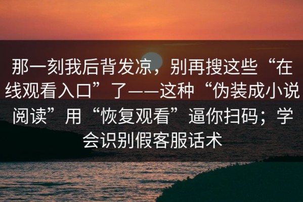 那一刻我后背发凉，别再搜这些“在线观看入口”了——这种“伪装成小说阅读”用“恢复观看”逼你扫码；学会识别假客服话术
