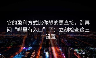 它的盈利方式比你想的更直接，别再问“哪里有入口”了：立刻检查这三个设置