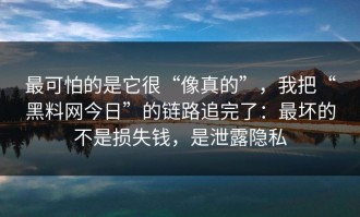 最可怕的是它很“像真的”，我把“黑料网今日”的链路追完了：最坏的不是损失钱，是泄露隐私