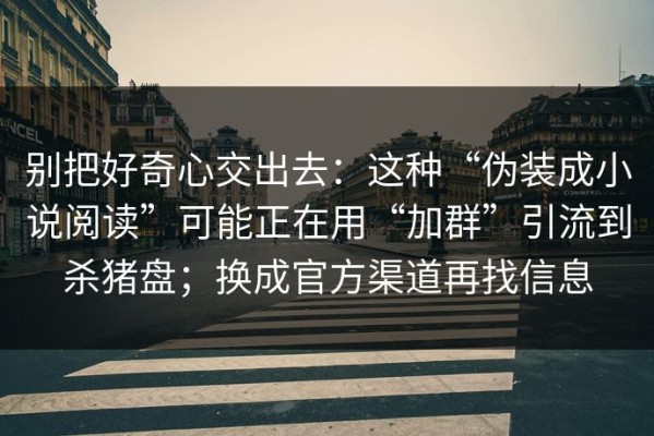 别把好奇心交出去：这种“伪装成小说阅读”可能正在用“加群”引流到杀猪盘；换成官方渠道再找信息