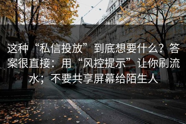 这种“私信投放”到底想要什么？答案很直接：用“风控提示”让你刷流水；不要共享屏幕给陌生人