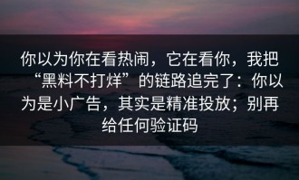 你以为你在看热闹，它在看你，我把“黑料不打烊”的链路追完了：你以为是小广告，其实是精准投放；别再给任何验证码