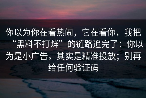 你以为你在看热闹，它在看你，我把“黑料不打烊”的链路追完了：你以为是小广告，其实是精准投放；别再给任何验证码