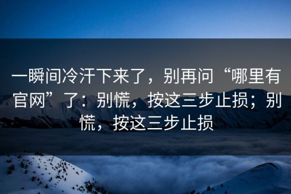 一瞬间冷汗下来了，别再问“哪里有官网”了：别慌，按这三步止损；别慌，按这三步止损