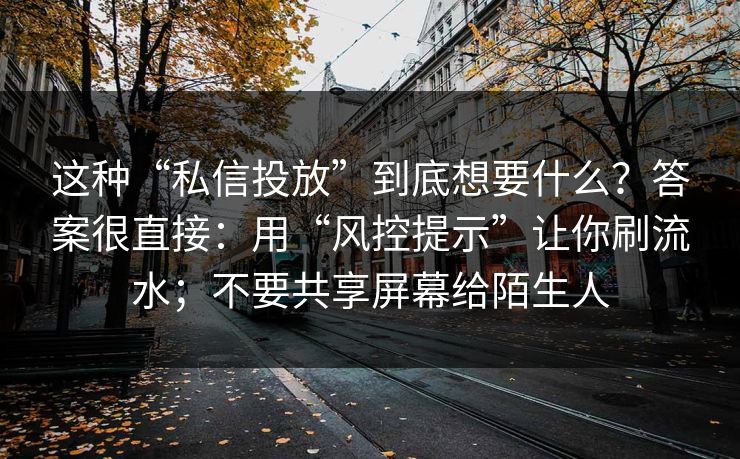 这种“私信投放”到底想要什么？答案很直接：用“风控提示”让你刷流水；不要共享屏幕给陌生人