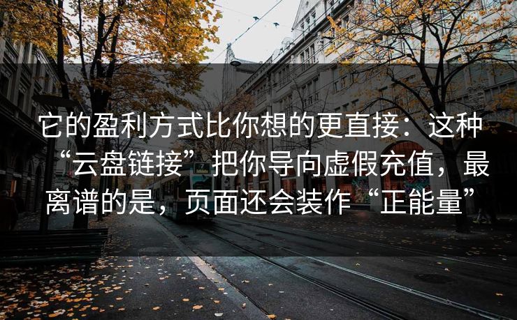 它的盈利方式比你想的更直接：这种“云盘链接”把你导向虚假充值，最离谱的是，页面还会装作“正能量”