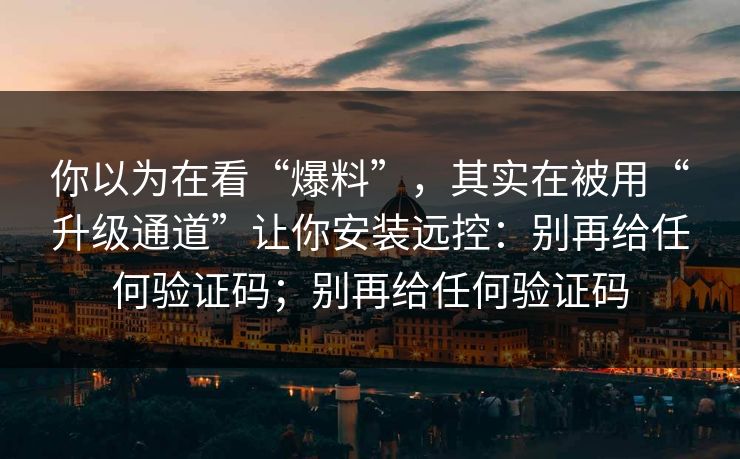 你以为在看“爆料”，其实在被用“升级通道”让你安装远控：别再给任何验证码；别再给任何验证码