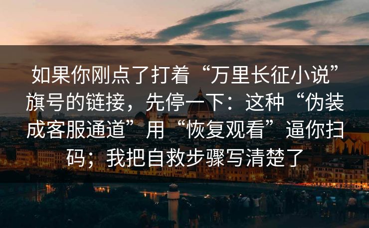 如果你刚点了打着“万里长征小说”旗号的链接，先停一下：这种“伪装成客服通道”用“恢复观看”逼你扫码；我把自救步骤写清楚了